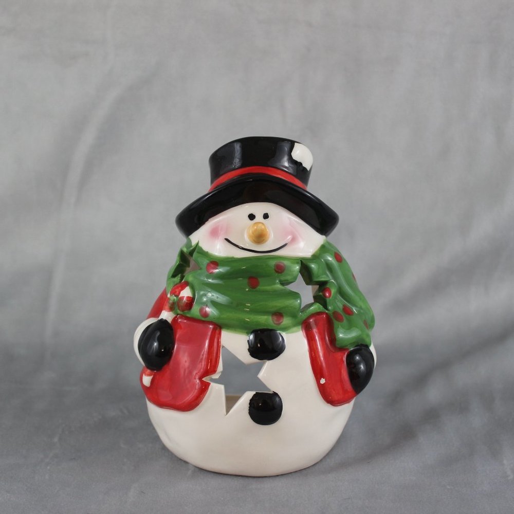 Snowman Holiday Christmas porcelain candle holder
